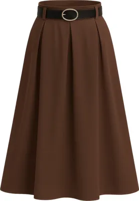Produktbild von 430_Mississhop Damen A-Linien-Rock Eleganter Faltenrock mit Gürtel – mittellang Gr. 36-40 Braun