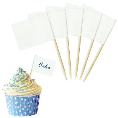 100 leere Zahnstocherfähnchen aus Kraftpapier, 6,5 cm, weiß