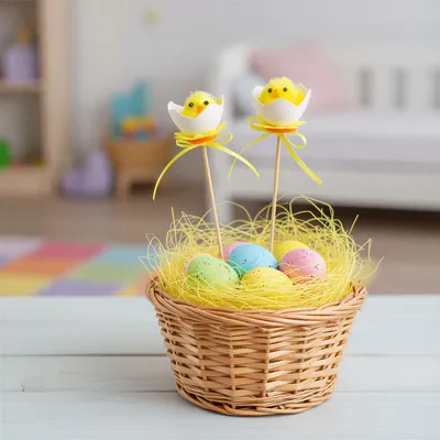 Produktbild von Osterdekorationsei mit Küken, 27 cm – 2 Stück – Blumenstecker für Blumentöpfe und Osterarrangements – Bunt und wiederverwendbar [57925]