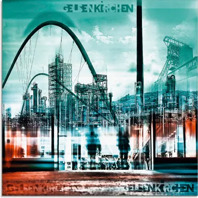 Produktbild von ARTland Glasbild Gelsenkirchen Skyline Collage 02 Größe: 20x20 cm