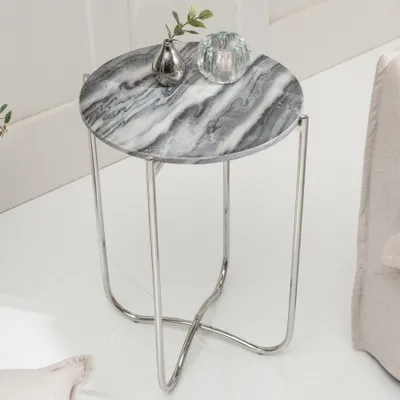 Produktbild von riess-ambiente Handgearbeiteter Beistelltisch NOBLE I 40cm grau Marmor abnehmbare Tischplatte rund klappbar Couchtisch Tisch