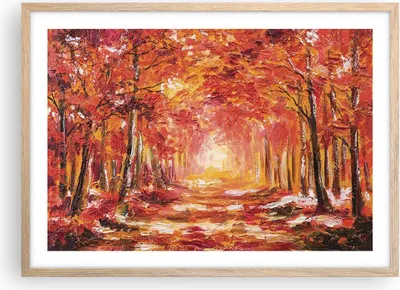 Produktbild von Gerahmtes Poster - Rahmen in heller Eiche - Herbst Wald Rot - 70x50 cm - Wand Bild - Wanddeko - Wandbilder - Kunstposter - Wandposter - Bilderrahmen - Bilder - Kunstdruck - Wandbild - P2NAA70x50-4238