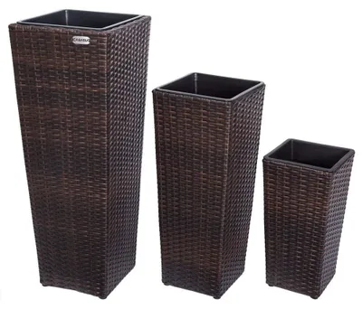 Image de Jardinière bac à plantes pot de fleurs - Polyrotin - Lot de 3 - Marron
