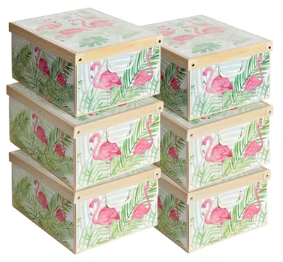 Productafbeelding van Lavatelli Set van 6 Opbergdozen met Deksel Flamingo's, 39 x 50 x 24 cm