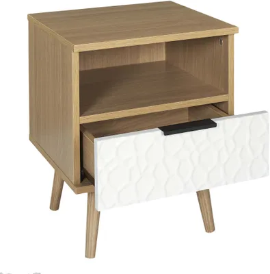 Image de Table de Chevet - HOME DECO FACTORY - Sven - Marron et Blanc