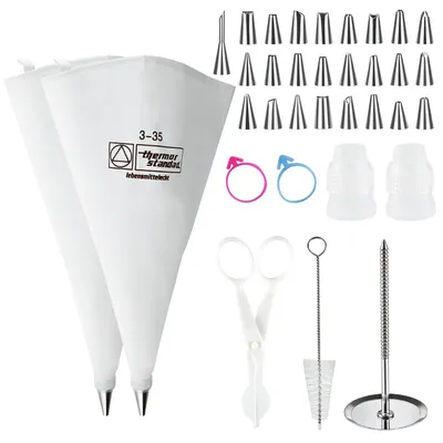 Produktbild von Spritzbeutel Set 34 cm Baumwolle mit 25 Edelstahl Spritztüllen für Kuchen & Torten
