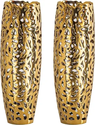 Imagen del producto de Silecomplaza, jarrones dorados de estilo bohemio para colocar en el suelo, grandes – 40,5 cm de altura, jarrones grandes para decoración de suelos y dormitorios (juego de 2)