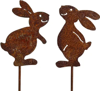 Produktbild von 2er Set Rost Blumentopfstecker Hase 33 cm Gartendeko aus Metall Osterdeko