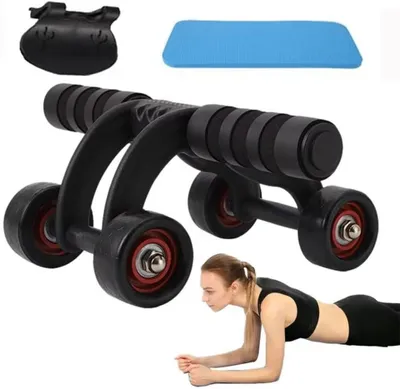 Obrázek produktu pro Čtyřkolový posilovač břišních svalů + pěnové chrániče kolen + madla na kliky, fitness zařízení pro muže/ženy