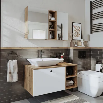 Immagine prodotto di Roomart LOTUS-II-95 Set di mobili da bagno a 3 elementi, larghezza 95 cm, rovere bianco