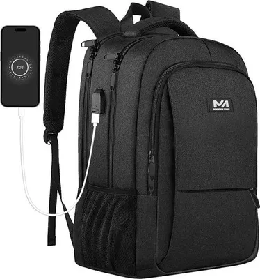 Produktbild von Famanu Laptop Rucksack 15,6 Zoll mit USB-Anschluss 28L - Schwarz - Wasserabweisend - Uni