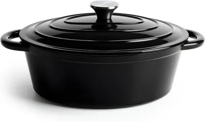 Productafbeelding van Gegoten Pan - Stoofpan Deksel - Langzaam Garen - Circulatie Deksel - 3.5 Liter - Zwart