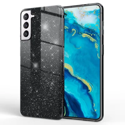 Produktbild von NALIA Robuste Glitzerhülle für Samsung Galaxy S22, Glänzende Glitzer Hybrid Schutzhülle Verstärkte Silikon Handyhülle Schwarz