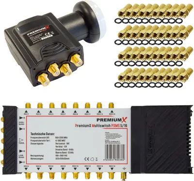 Produktbild von PremiumX Multischalter Set 5/16 SAT Deluxe Quattro LNB 40x F-Stecker