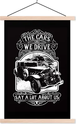 Produktbild von MuchoWow® Textilposter Mancave - Auto - Retro - Zitat 60x90 cm mit holzfarbenen Rahmen - Textil