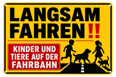 Produktbild von Blechschild 20x30cm Langsam fahren Kinder und Tiere Warnschild Retro Vintage Deko AstraDesign
