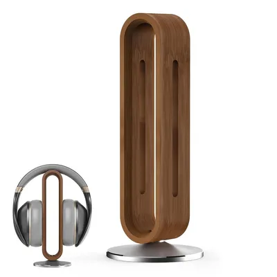 Produktbild von Kopfhörerständer aus Aluminium und Bambus, Stilvoller und tragbarer Halter für Headsets auf dem Schreibtisch