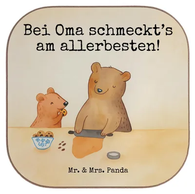 Produktbild von Mr. & Mrs. Panda Tischuntersetzer Oma Backen Design - Weiß - Geschenk, Untersetzer für Gläser, gläseruntersetzer, Kochen, Coaster, Holzuntersetzer, Tassenuntersetzer
