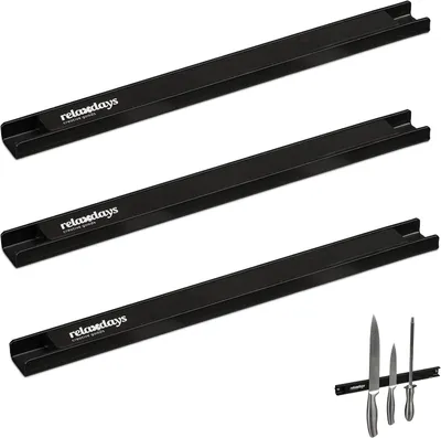 Productafbeelding van Magneetstrip gereedschap - Set van 3 - 30 cm lang - Staal - Messenhouder keukenmessen - Aan muur - Zwart