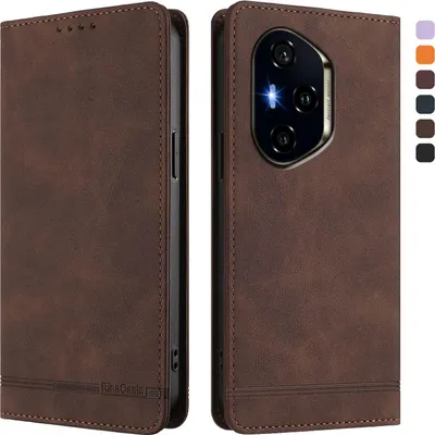 Image de Etui pour Honor 300 Pro, étui rétro en cuirPolyuréthaneavec support et fentes pour cartes de crédit Marron