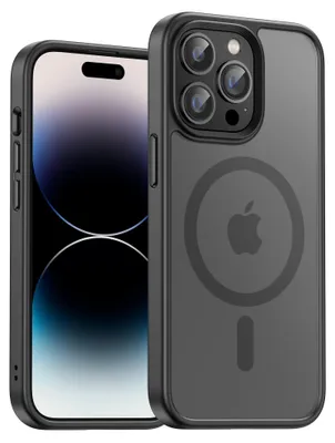 Immagine prodotto di Custodia UNBREAKcable per iPhone 14 Pro, compatibile con MagSafe, protezione completa della fotocamera, anello magnetico integrato, resistente agli urti e ai graffi, custodia trasparente opaca per iPhone 14 Pro, 6,1 pollici, colore nero