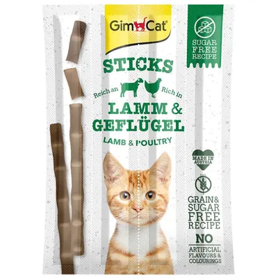 Imagen del producto de GimCat Sticks, sabor a cordero y aves de corral, paquete de 4 unidades