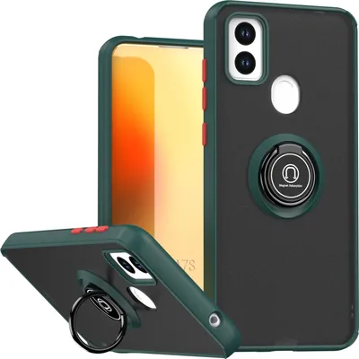 Produktbild von Hülle für ZTE Blade A7S 2020 Matte Transluzent TPU Stoßfest Schutzhülle mit Ring Halter Ständer dunkelgrün