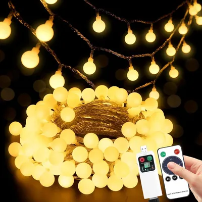 Obrázok produktu pre Lichtsnoer – 100 LED – Napájanie: batérie – Diaľkové ovládanie – Teplá biela farba – Vianočná výzdoba – Vhodné na vnútorné aj vonkajšie použitie