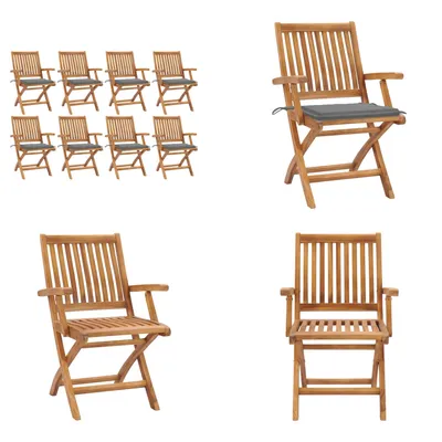Produktbild von vidaXL Klappbare Gartenstühle mit Kissen 8 Stk. Massivholz Teak - Gartenstuhl - Gartenstühle - Holzstuhl - Holzstühle