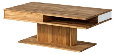 Produktbild von MASSIVMOEBEL24 Couchtisch Wildeiche 120x70x45 natur geölt / Glas weiß WIEN #101
