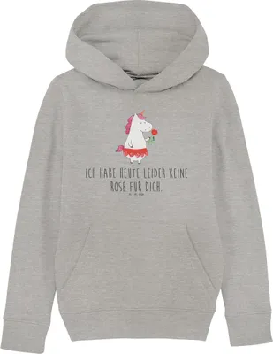 Produktbild von Mr. & Mrs. Panda Kinderpullover Einhorn Dame 12-14 Jahre (152/164) - Heather Grey - Geschenk, Pullover, Sweater, Kinderbekleidung, Freundin, Sweatshirt, Kapuzenpulli