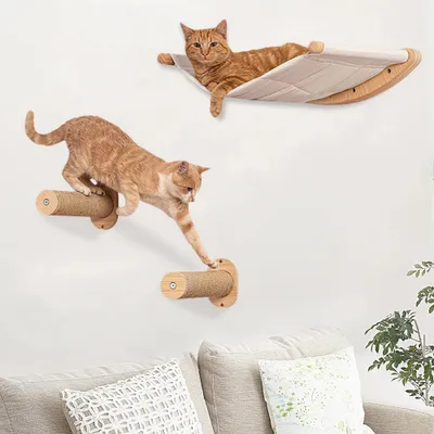 Produktbild von Katzen Kletterwand Set 3-teilig mit 2 Kratzstämmen 1 Plattformen für Innenräume