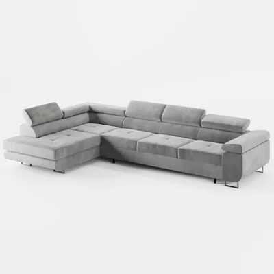 Produktbild von ECKSOFA VEMO NOVA Links Grau Velours-Stoff mit Schlaffunktion und Bettkasten