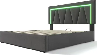 Produktbild von Polsterbett 140x200cm Doppelbett (Ohne Matratze) Stauraumbett Jugendbett Mit USB Typ C Ladefunktion und LED-Beleuchtung Leinenmaterial Grau