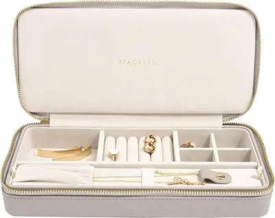 Produktbild von Famanu Schmuckbox - Taupe, schlanke Schmuckaufbewahrung für Reisen