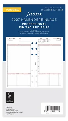 Produktbild von FILOFAX Kalendereinlage 2027 - PERSONAL - 1 Tag = 1 Seite - Professional - deutsch