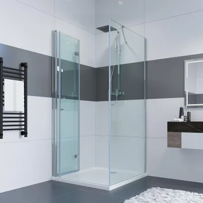 Produktbild von IMPTS Duschkabine 80 x 70 cm Eckeinstieg Duschtür Eckdushe Falttür mit Seitenwand Duschabtrennung 6mm ESG Sicherheitsglas 195cm Höhe, OHNE Duschwanne