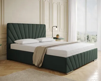 Produktbild von Polsterbett RAY - Komfortbett mit Stauraum, Doppelbett, Dunkelgrün, 160x200cm, Bonellfederkernmatratze, H3