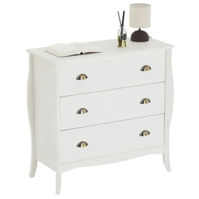 Produktbild von Kommode ANTOINETTE, schönes Sideboard im Barockstil, antike Anrichte aus Kiefer in weiß, praktische Schubladenkommode mit 3 Schubladen