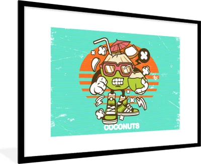 Produktbild von MuchoWow® MuchoWow® Gerahmtes Poster Kokosnuss - Gläser - Retro 90x60 cm - Poster mit zchwarzem Bilderrahmen - Wanddekoration - Fotos