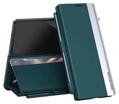 Produktbild von Für Samsung Galaxy Z Fold7 5G Design Electroplated Flip Kunstleder Schutz Cover Hülle Grün