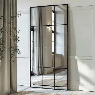 Immagine prodotto di Specchio da parete rettangolare, cornice in alluminio nero, 60 x 165 cm