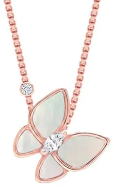 Immagine prodotto di Collana da donna Bibei con ciondolo a farfalla e zirconi, in oro rosa e argento sterling 925, modello BICLL035