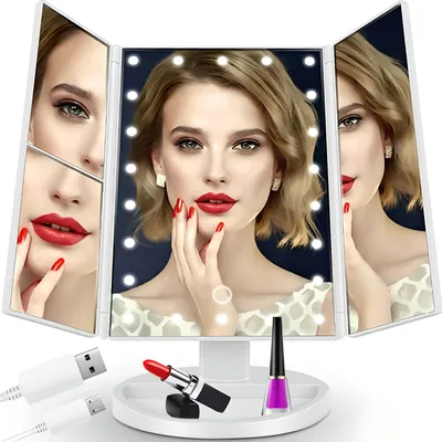 Produktbild von LED kozmetické zrkadlo Make-up zrkadlo Skladacie osvetlené hollywoodske zrkadlo s osvetlením 2X 3X zväčšenie Stolové zrkadlo Zväčšovacie zrkadlo Retoo