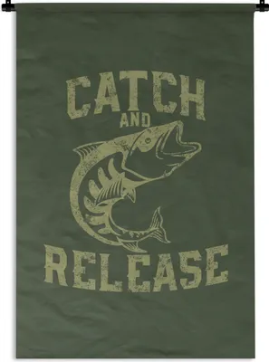 Produktbild von MuchoWow® Wandteppich Wandbehang Jahrgang - Fisch - Text 120x180 cm Tapisserie Dekoration Wandtuch - Schlafzimmer - Dekorationen für das Haus