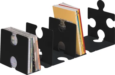Produktbild von CD/Buchstütze Puzzle im 2er-Pack schwarz Packung mit 5 Stück
