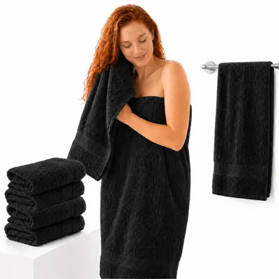 Produktbild von Komfortec 4er Duschtücher 70x140 cm Set aus 100% Baumwolle, 470g/m², Frottee, Weich, Schwarz