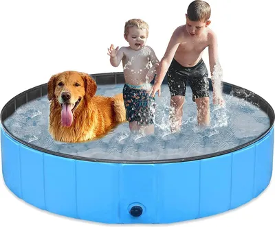 Produktbild von Faltbares Hundepool PVC Rutschfest Stabil - Für Garten und Terrasse - Blau 120 * 30