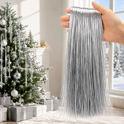 Lametta-Girlande 10.000 Stück, silber, 47 cm, glänzend, für Weihnachtsbaum