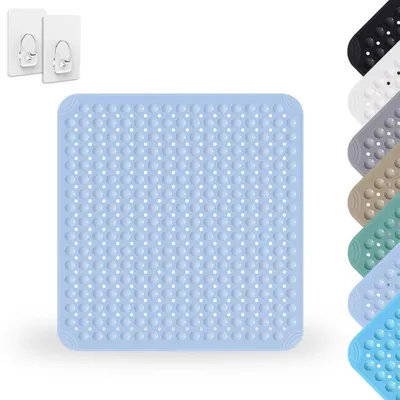 Image de Tapis de douche antidérapant, 80 x 80 cm, PVC, bleu clair, avec ventouses, lavable en machine